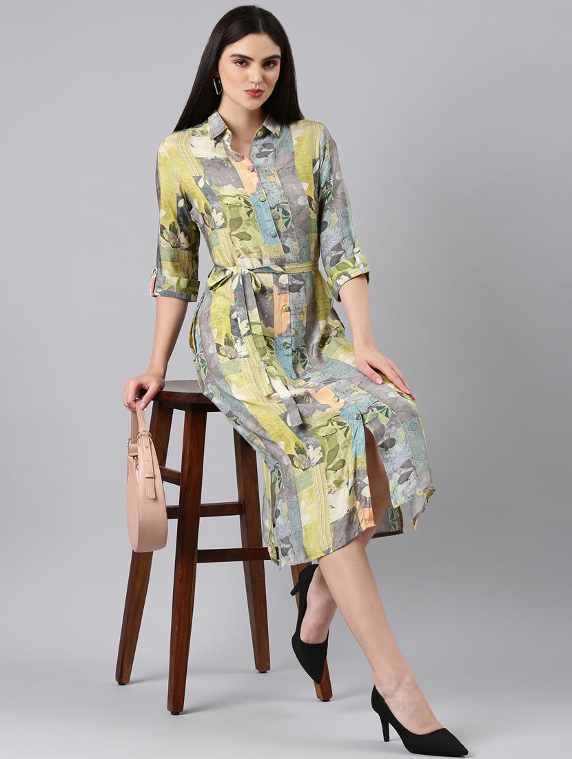 women multi color printed nylon shirt dress - 20383407 - Standard Image - 4
