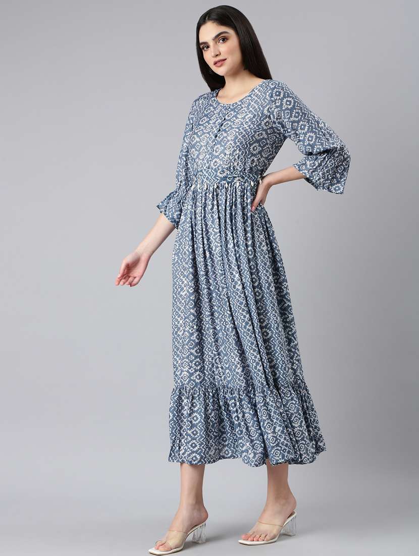 grey printed fit & flare ethnic dress - 20383408 -  Standard Image - 1