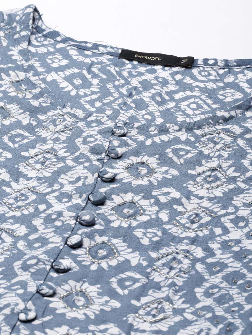 grey printed fit & flare ethnic dress - 20383408 -  Standard Image - 6