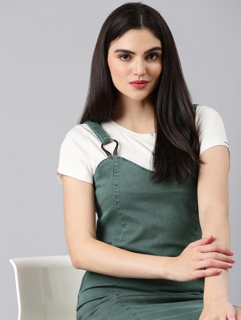 olive solid pinafore dress - 20383412 - Standard Image - 4