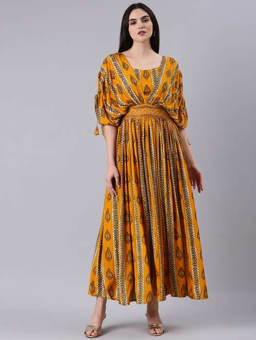 mustard printed maxi dress - 20383420 -  Standard Image - 0