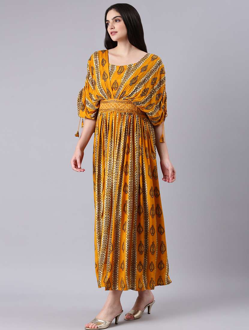 mustard printed maxi dress - 20383420 -  Standard Image - 1