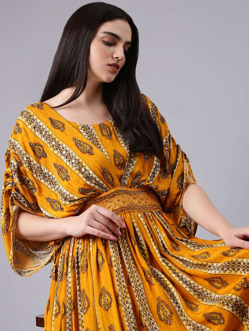 mustard printed maxi dress - 20383420 - Standard Image - 4