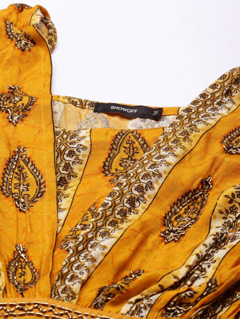 mustard printed maxi dress - 20383420 - Standard Image - 6