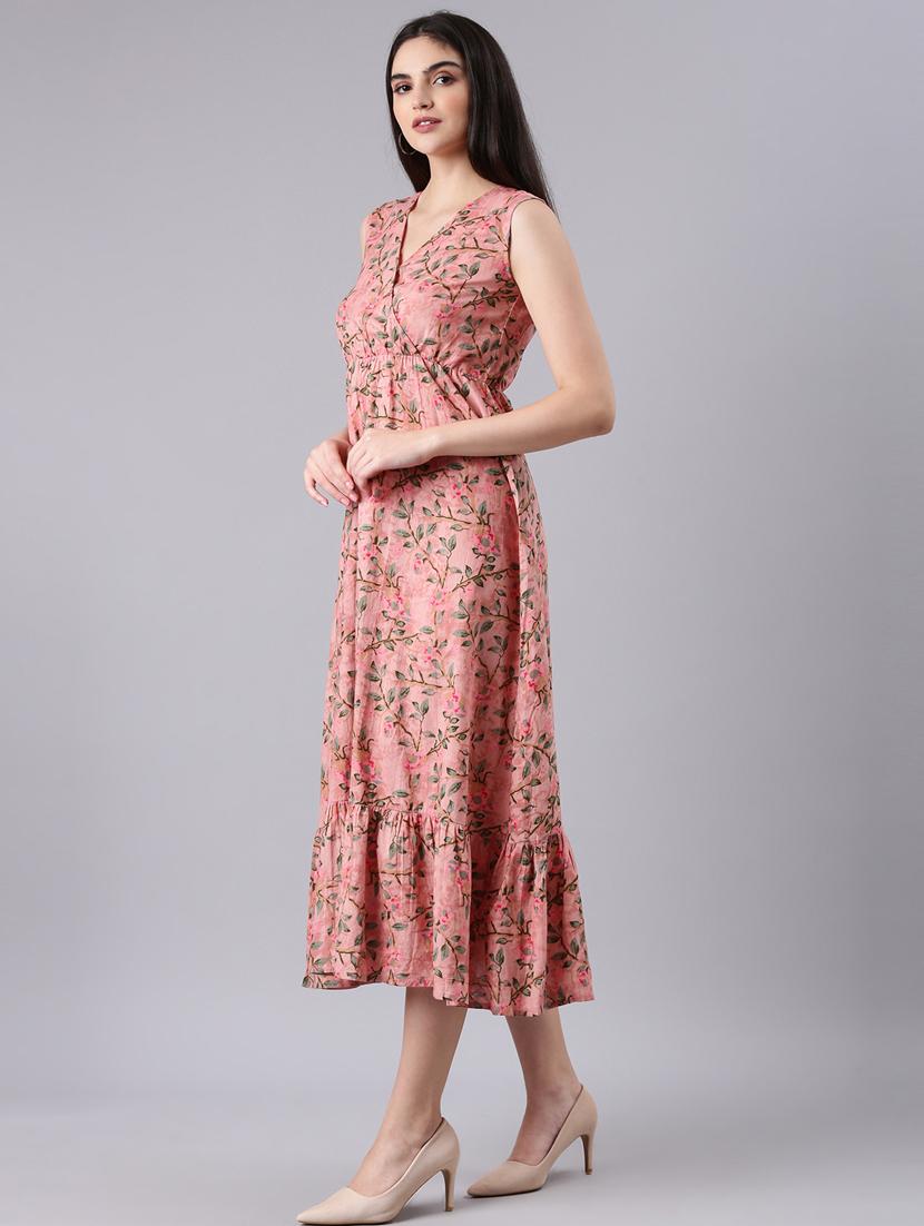 peach floral a-line dress - 20383421 - Standard Image - 1