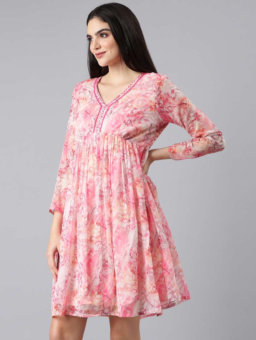 pink floral fit & flare dress - 20383423 -  Standard Image - 1