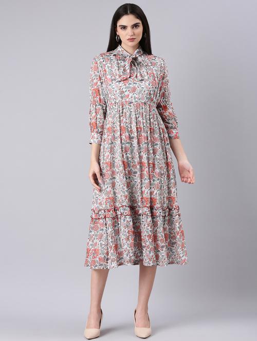 white floral a-line dress - 20383425 -  Standard Image - 0