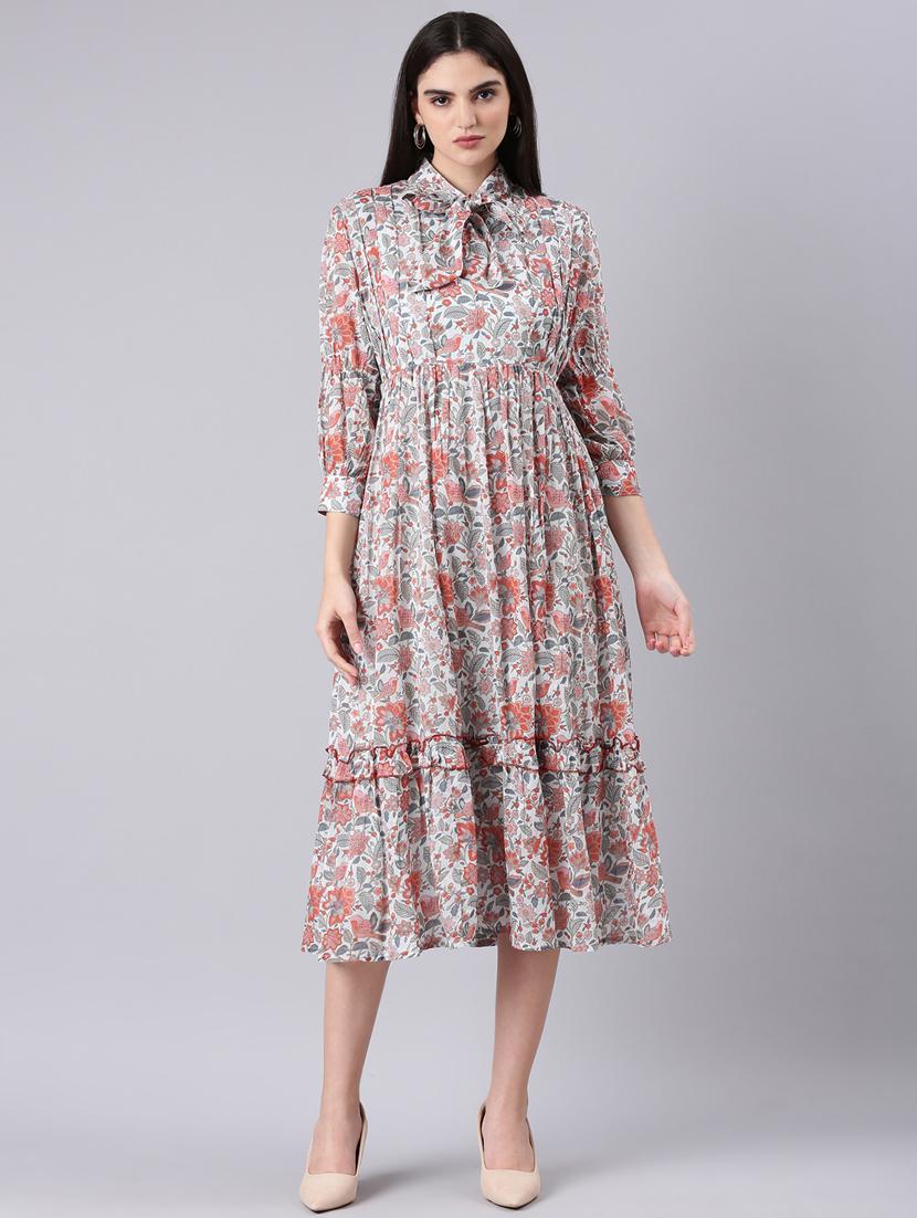 white floral a-line dress - 20383425 -  Zoom Image - 0