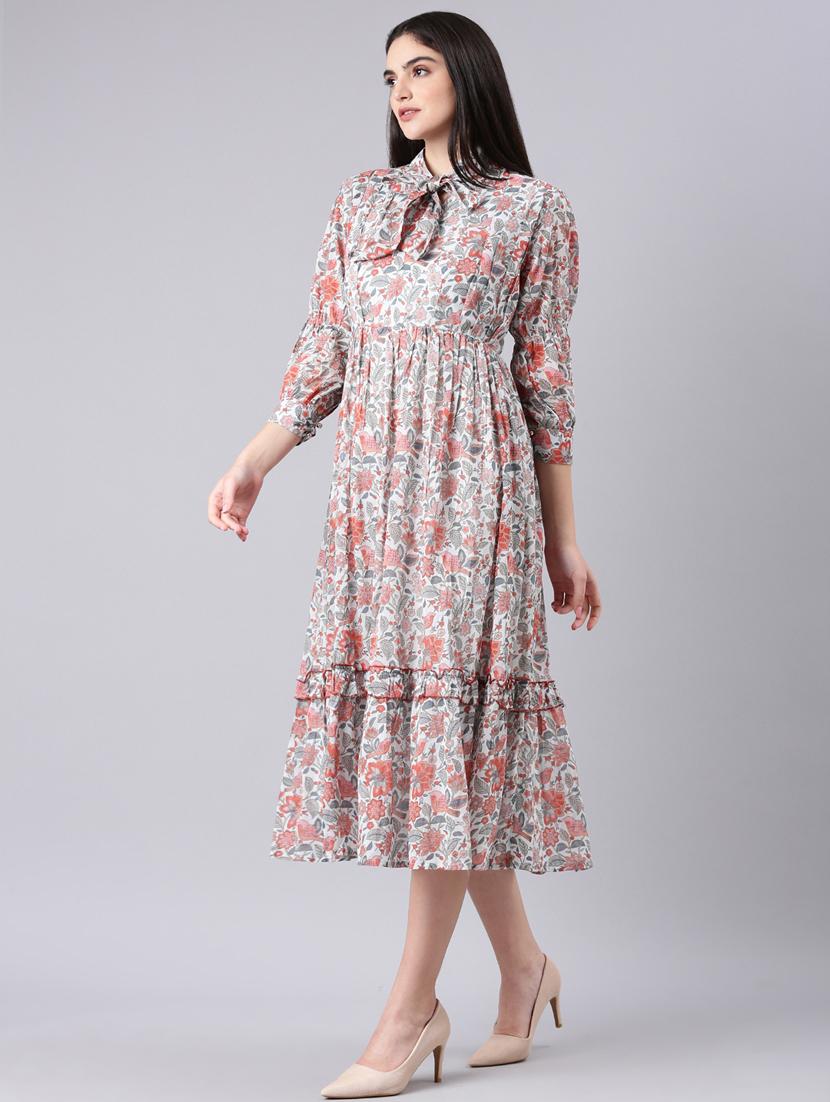 white floral a-line dress - 20383425 - Standard Image - 1