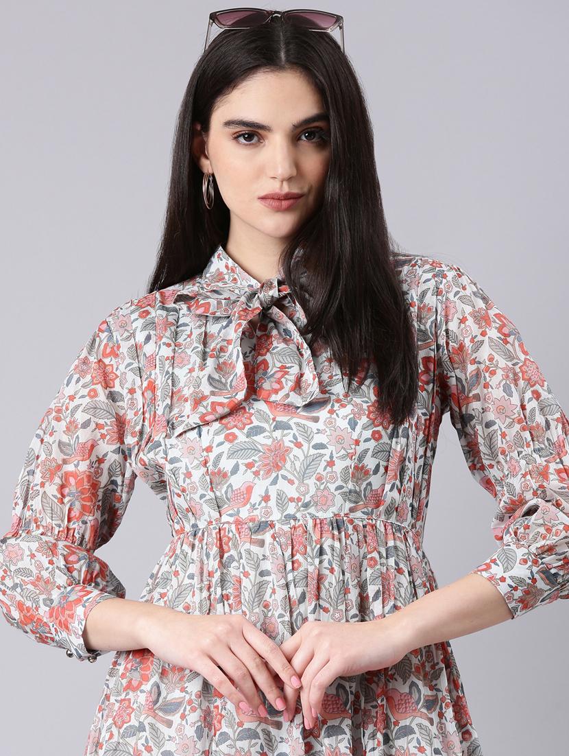 white floral a-line dress - 20383425 - Standard Image - 4