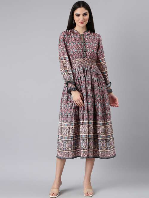 grey printed fit & flare dress - 20383427 -  Standard Image - 0