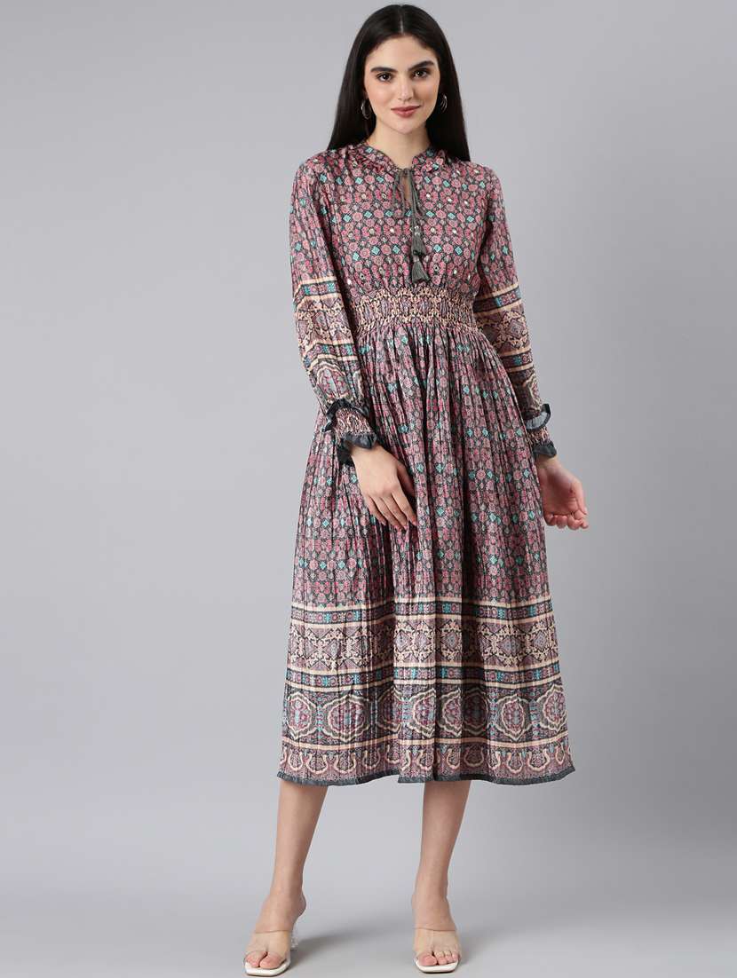 grey printed fit & flare dress - 20383427 -  Zoom Image - 0