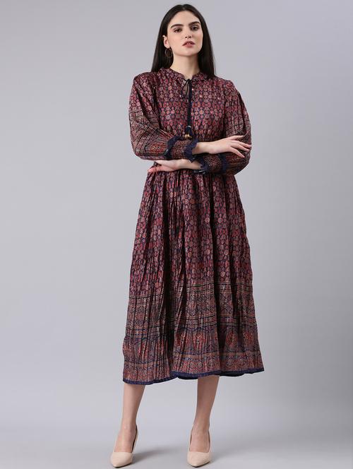 women multi color printed viscose fit & flare dress - 20383428 - Standard Image - 0