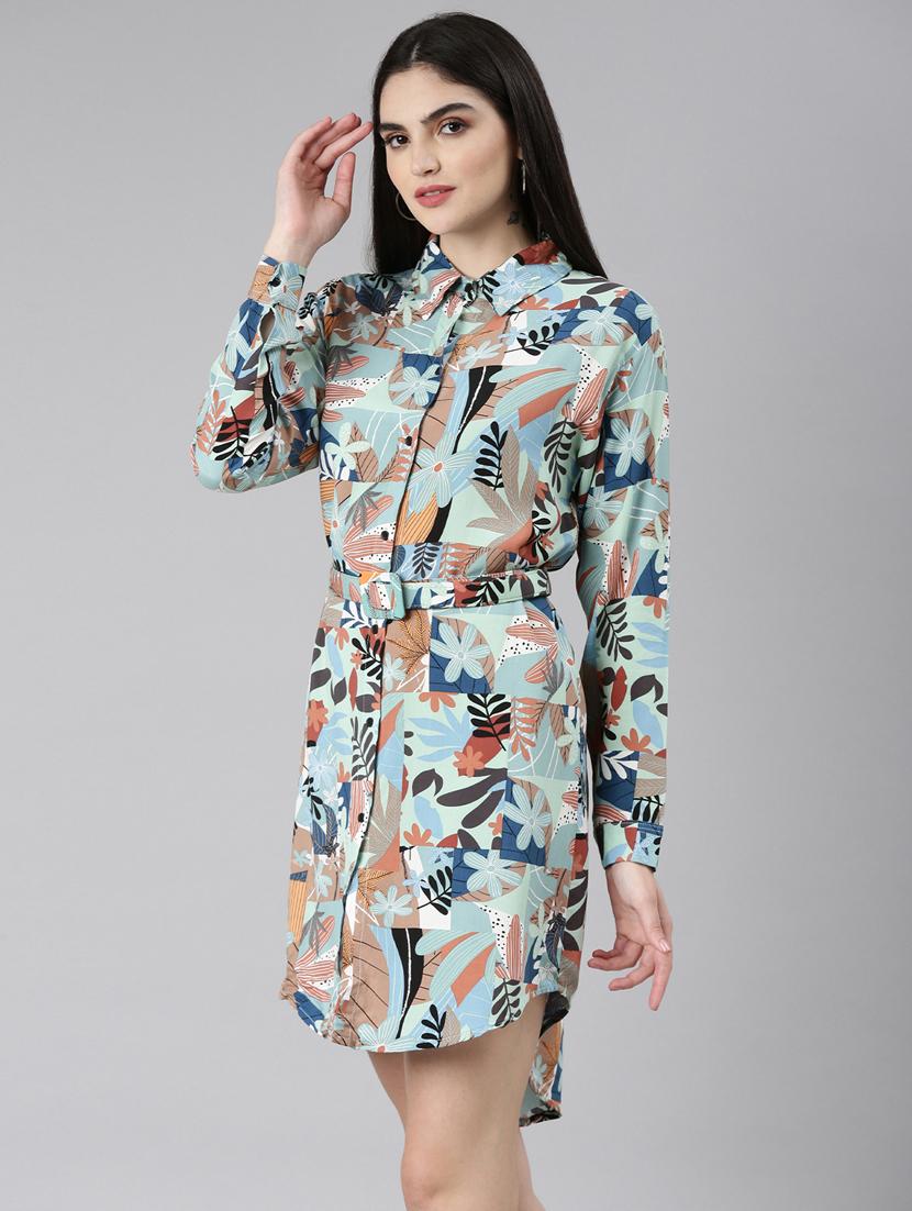 multi color tropical print shirt dress - 20383433 - Standard Image - 1