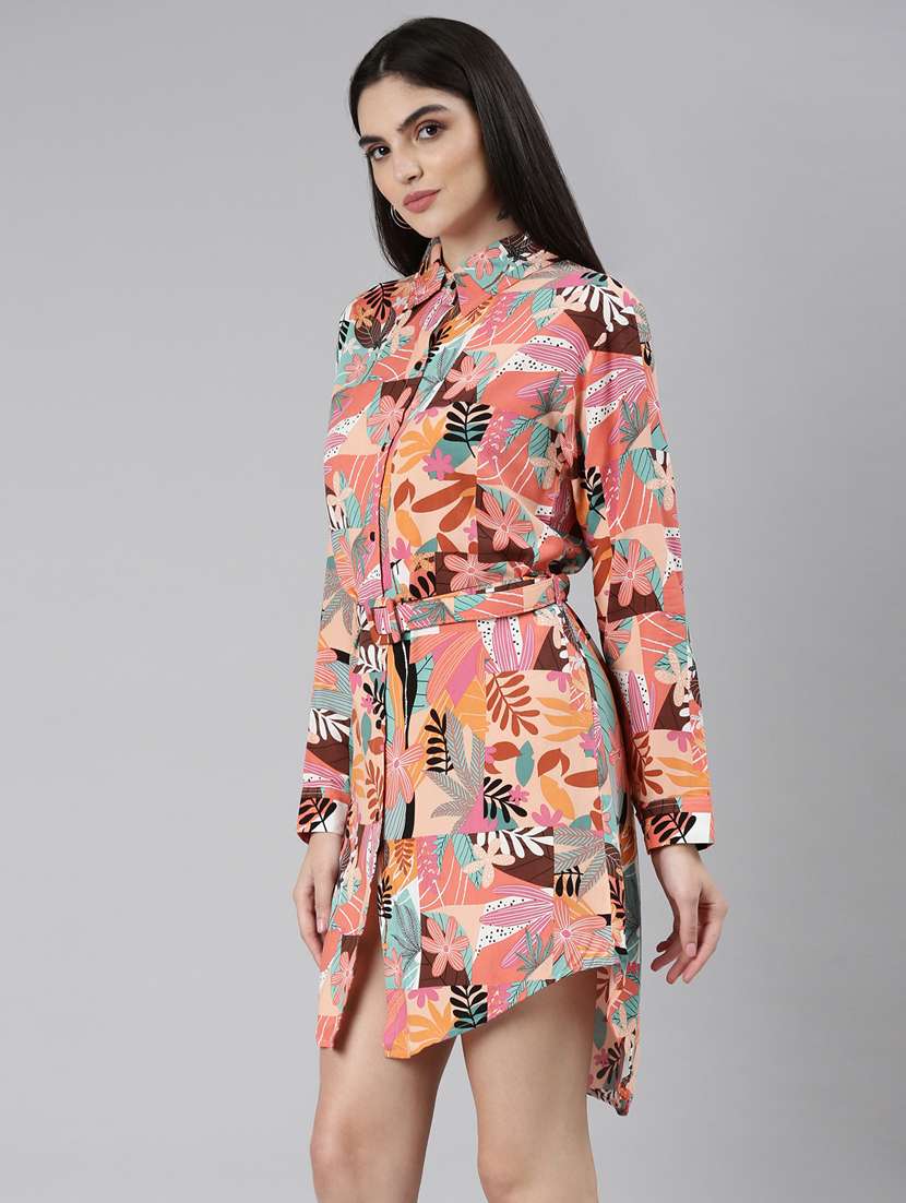 multi color tropical print shirt dress - 20383434 -  Standard Image - 1