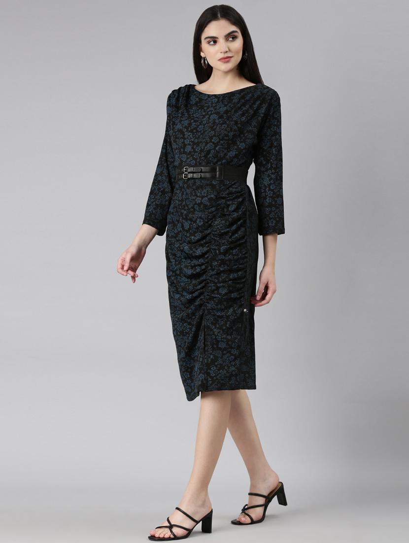 black self designed long sleeves dress - 20383437 -  Standard Image - 1