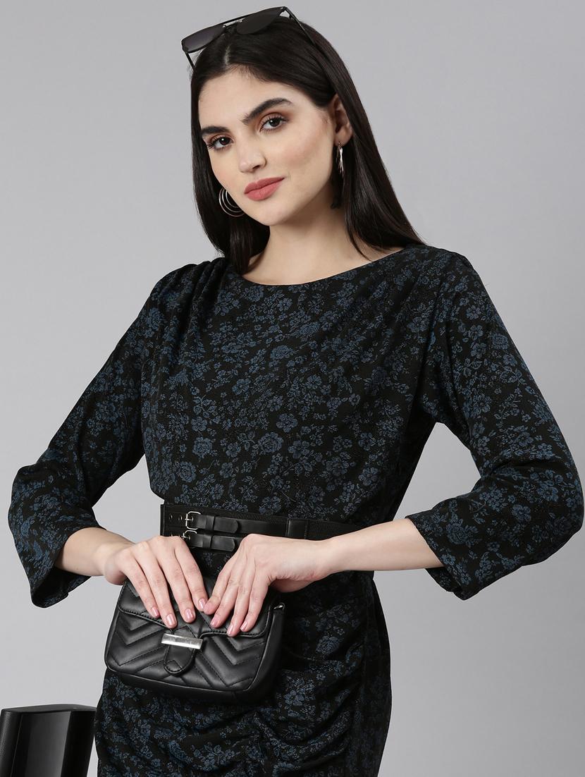 black self designed long sleeves dress - 20383437 - Standard Image - 4