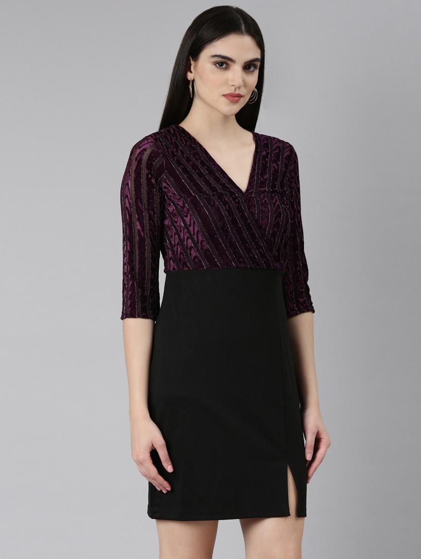 purple self design bodycon dress - 20383446 - Standard Image - 1