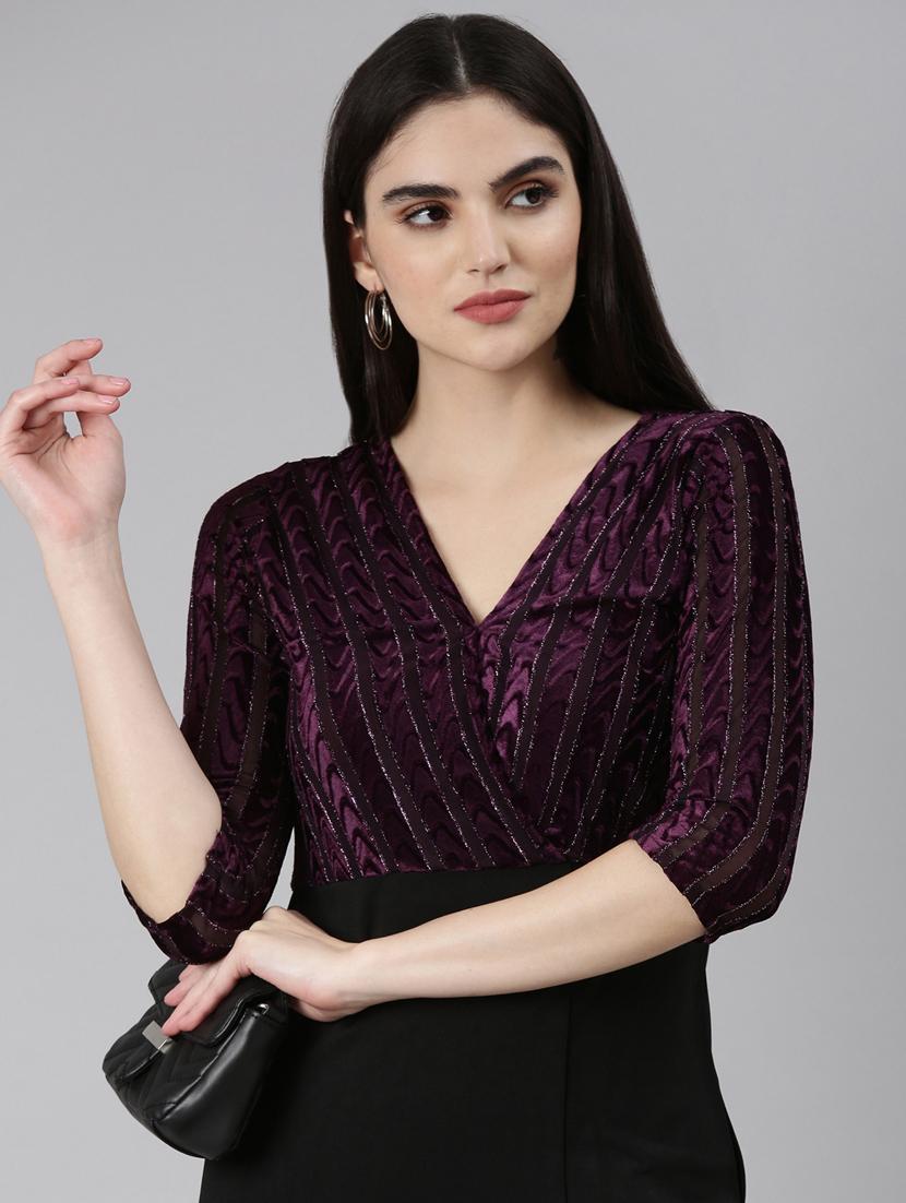 purple self design bodycon dress - 20383446 - Standard Image - 4