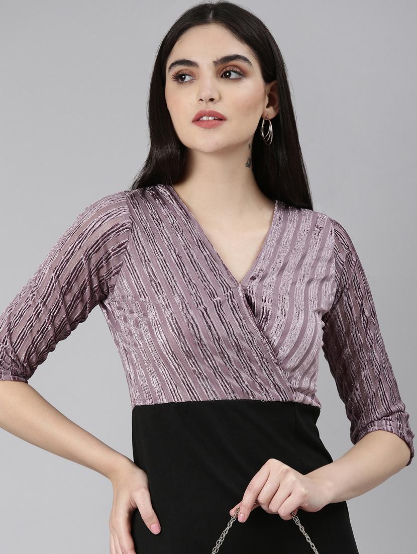 purple self designed bodycon dress - 20383447 - Standard Image - 4