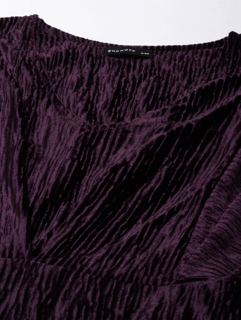 purple solid v neck fit & flare dress - 20383453 - Standard Image - 6