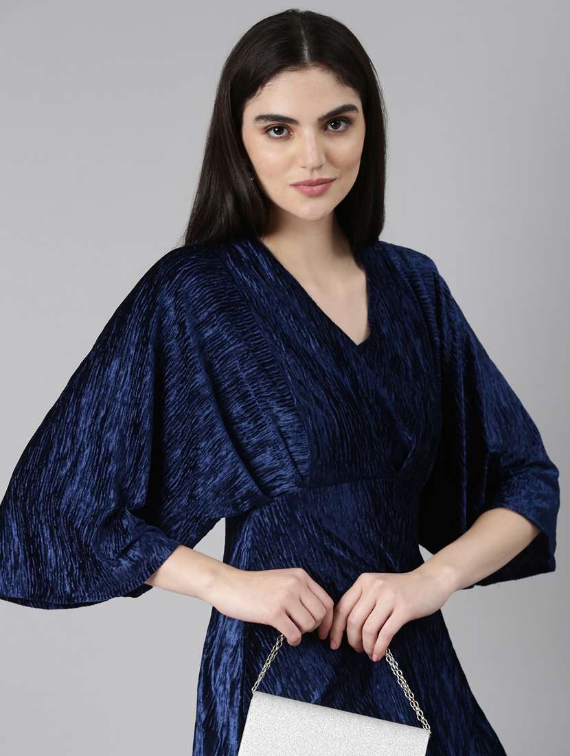 navy blue self design a-line dress - 20383454 -  Standard Image - 4