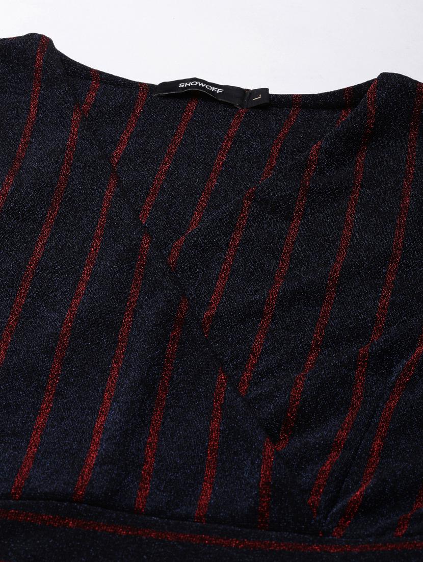 navy blue stripes wrap dress - 20383458 - Standard Image - 6