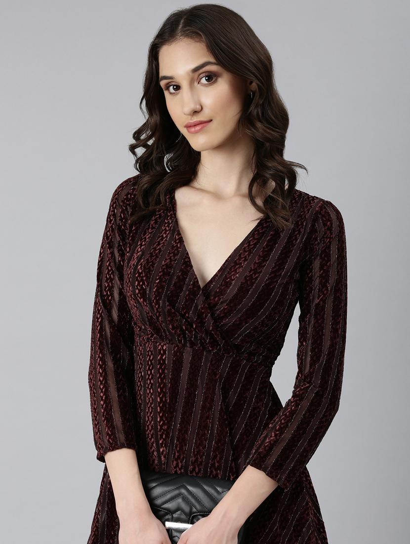 coffee brown self design a-line dress - 20383459 - Standard Image - 4
