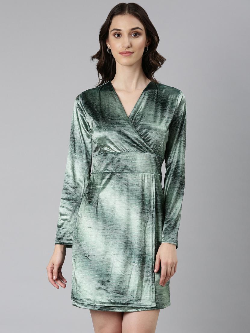 green solid long sleeves bodycon dress - 20383462 - Zoom Image - 0