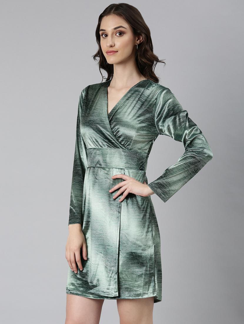 green solid long sleeves bodycon dress - 20383462 -  Standard Image - 1