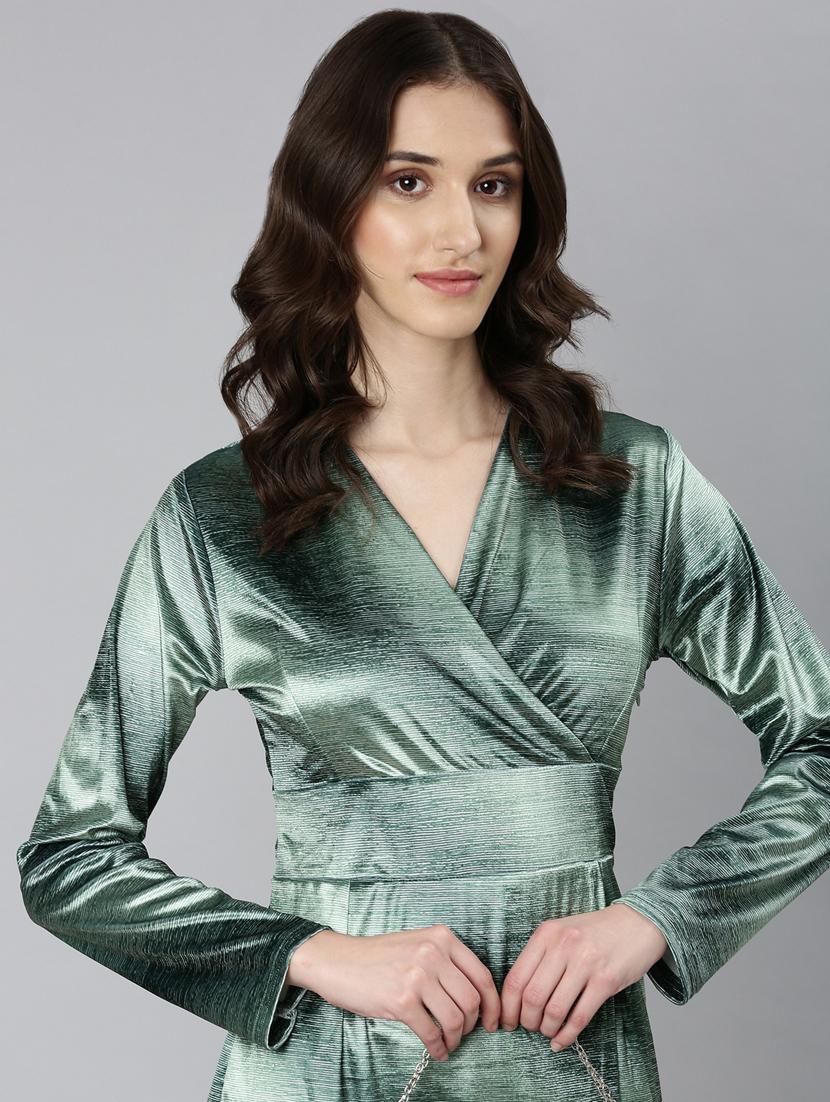 green solid long sleeves bodycon dress - 20383462 - Standard Image - 4