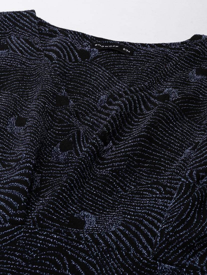 navy blue self designed a-line dress - 20383466 - Standard Image - 6