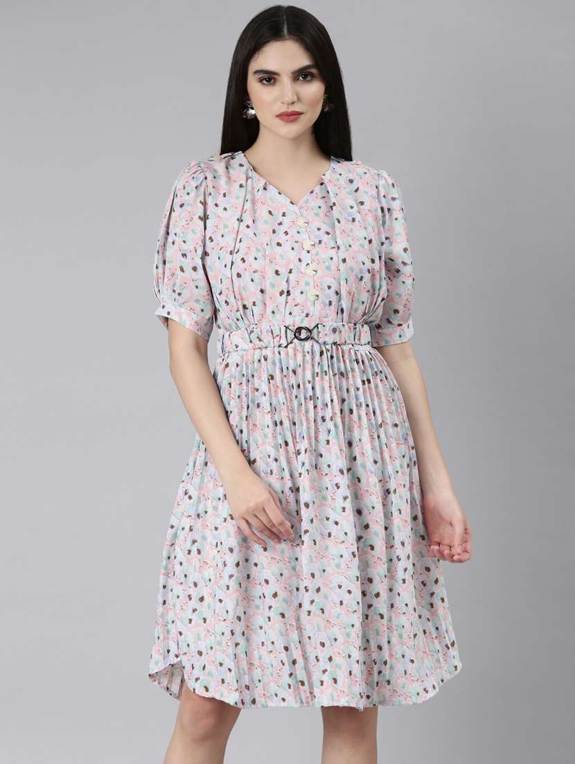 women multi color printed cotton fit & flare dress