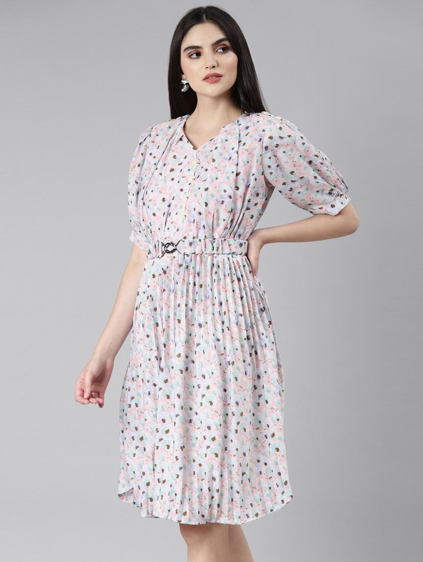 women multi color printed cotton fit & flare dress - 20383468 - Standard Image - 1