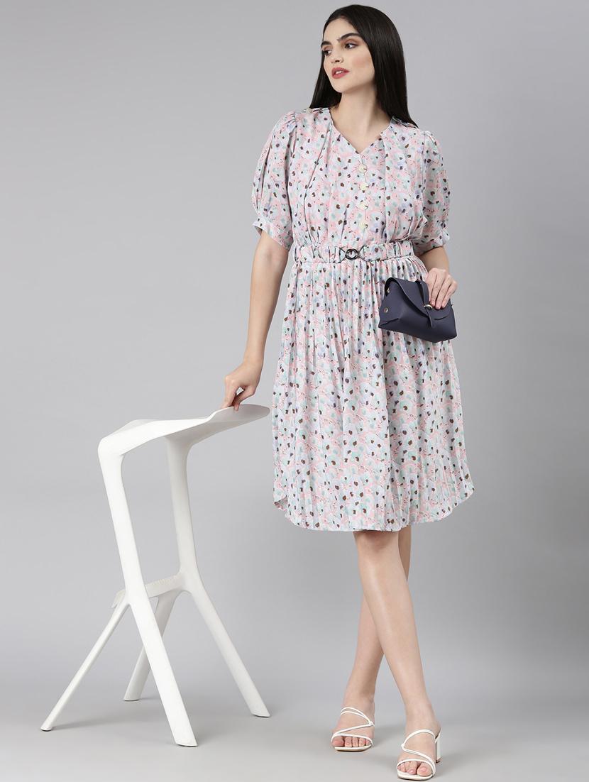 women multi color printed cotton fit & flare dress - 20383468 - Standard Image - 4