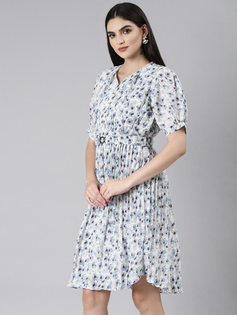 off white floral fit & flare dress - 20383469 -  Standard Image - 1