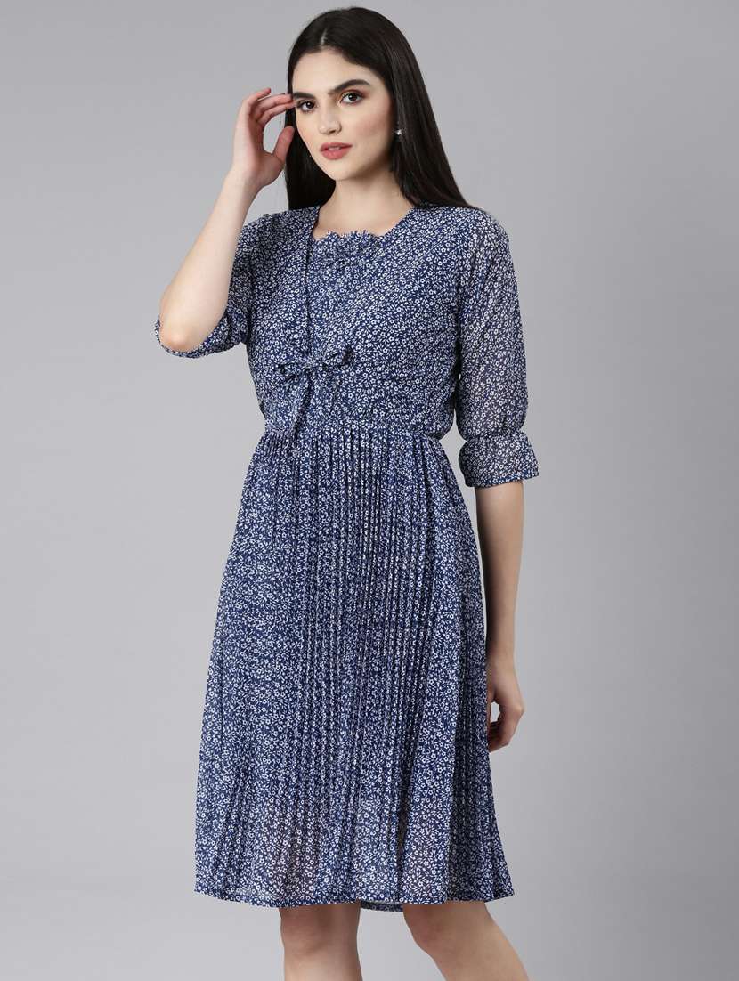 navy blue floral fit & flare dress - 20383473 -  Standard Image - 1