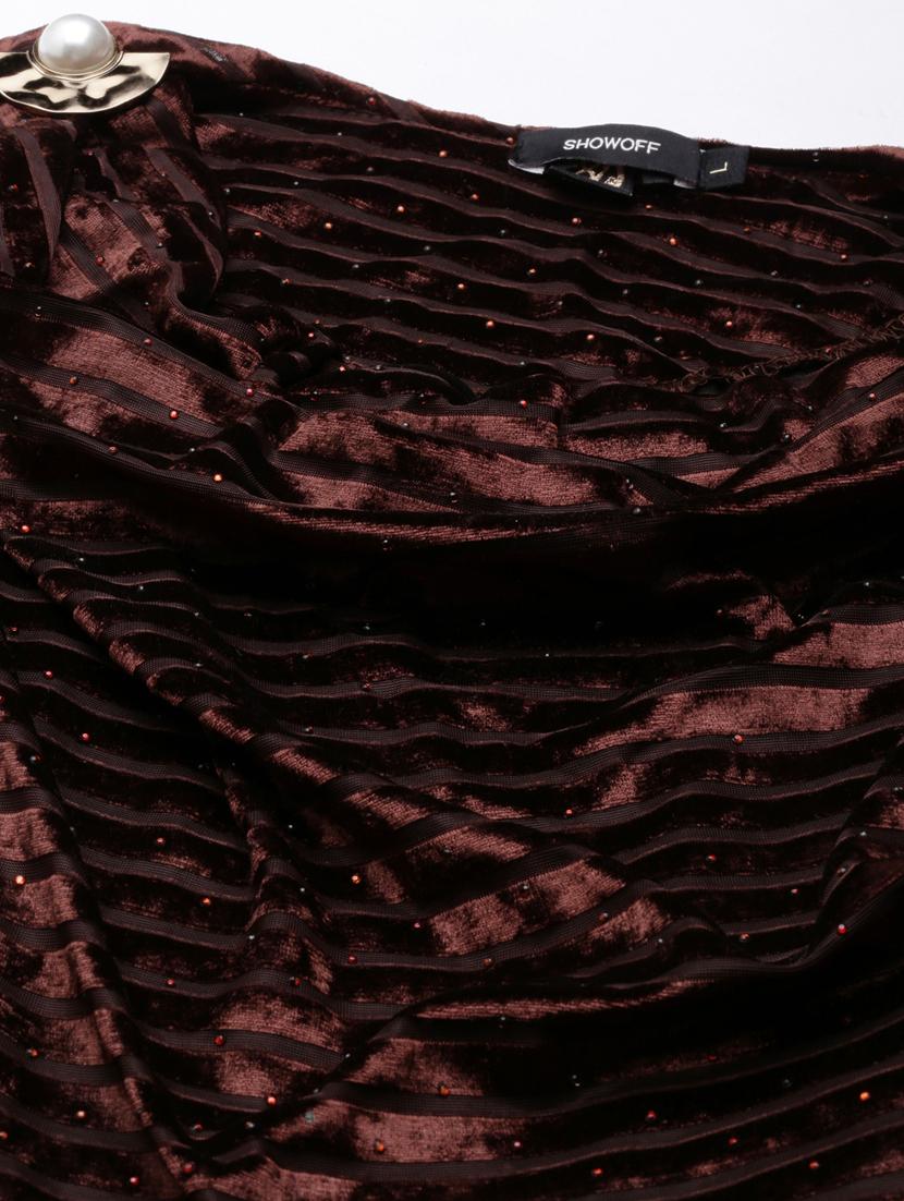 coffee brown self design asymmetric dress - 20383477 - Standard Image - 6