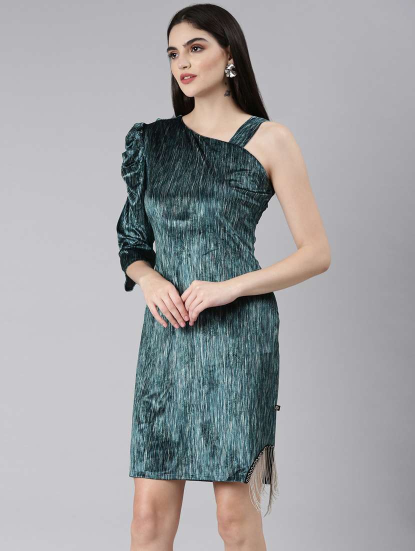 teal self designed bodycon dress - 20383481 -  Standard Image - 1