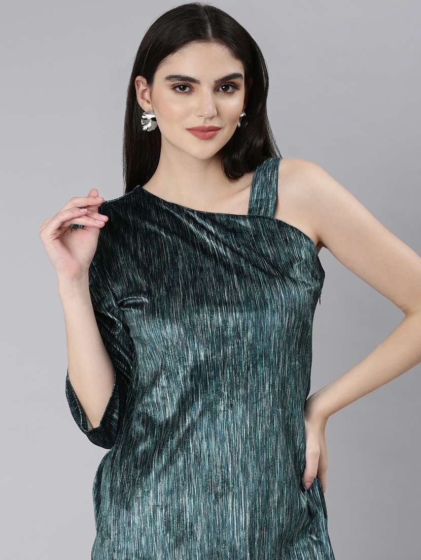 teal self designed bodycon dress - 20383481 -  Standard Image - 4