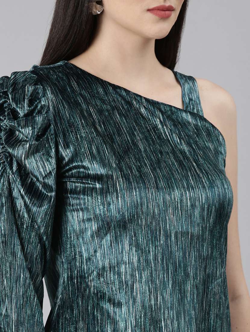 teal self designed bodycon dress - 20383481 -  Standard Image - 6