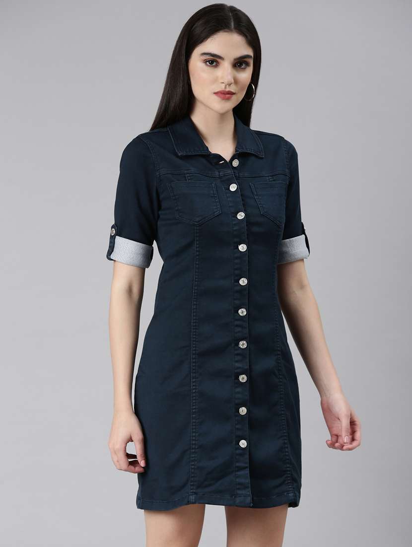 navy blue solid shift dress - 20383490 -  Standard Image - 1