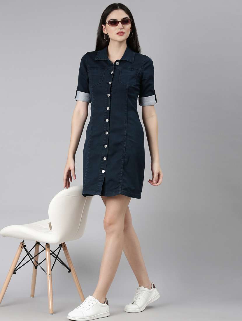 navy blue solid shift dress - 20383490 -  Standard Image - 4