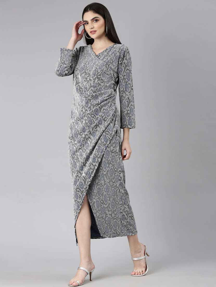 silver self design wrap dress - 20383492 -  Standard Image - 1