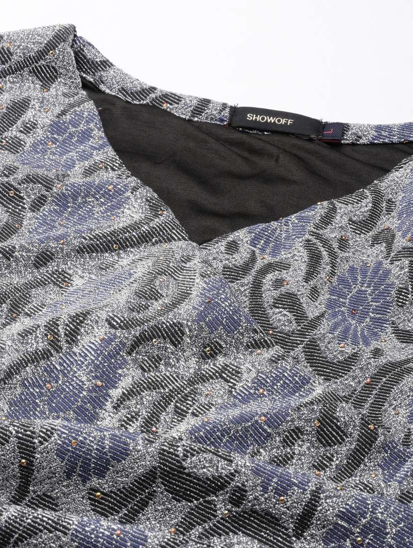 silver self design wrap dress - 20383492 -  Standard Image - 6