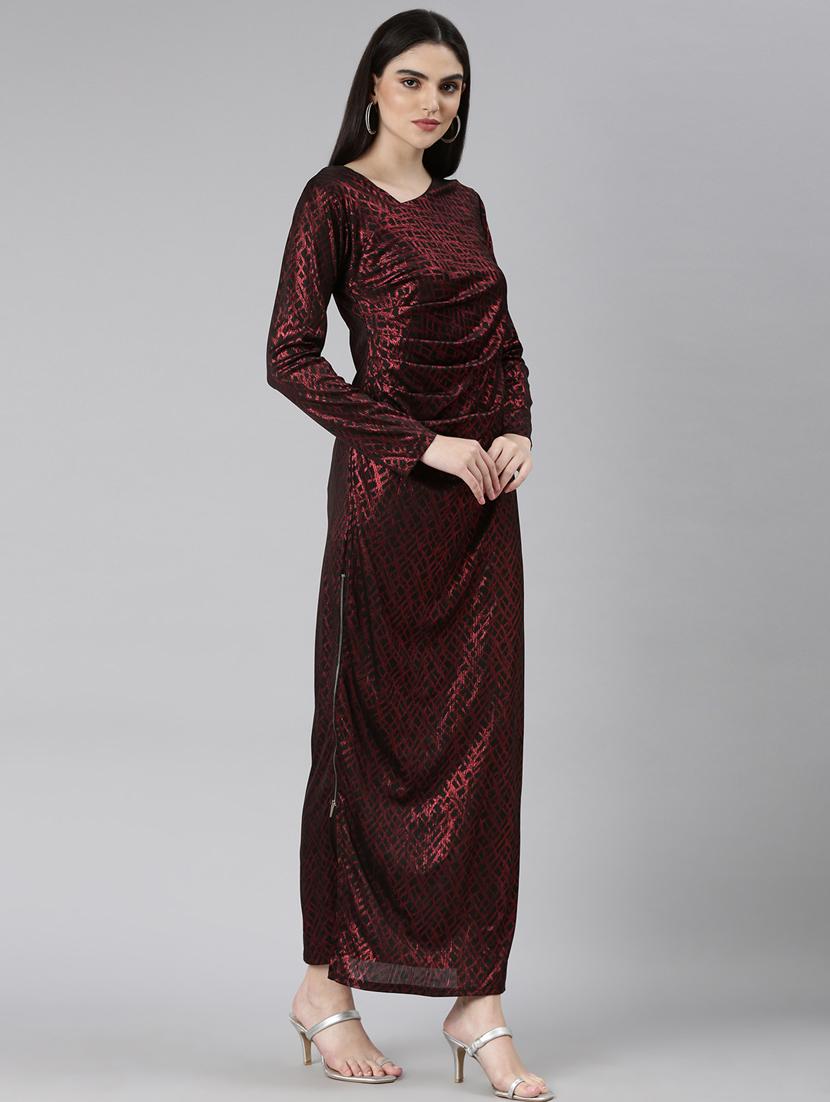 women red viscose asymmetric dress - 20383494 -  Standard Image - 1