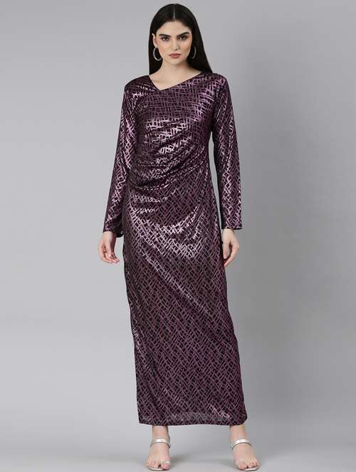 black foil print gown dress - 20383495 -  Standard Image - 0