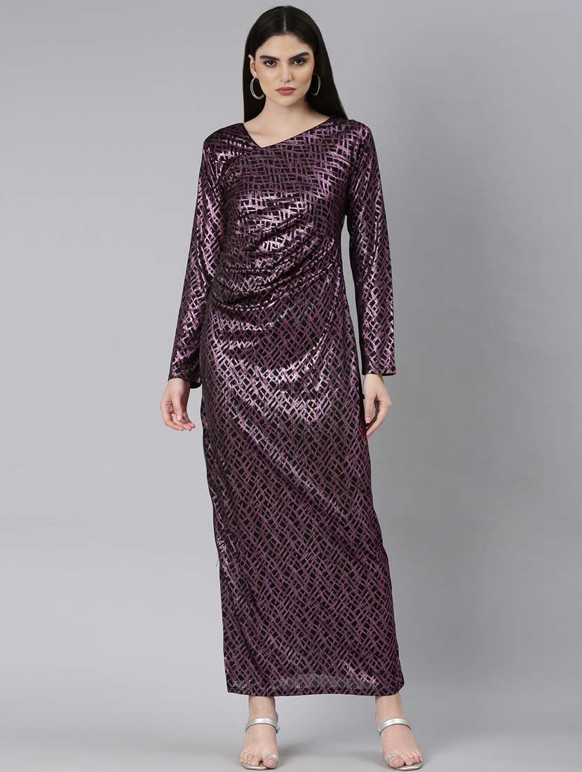 black foil print gown dress