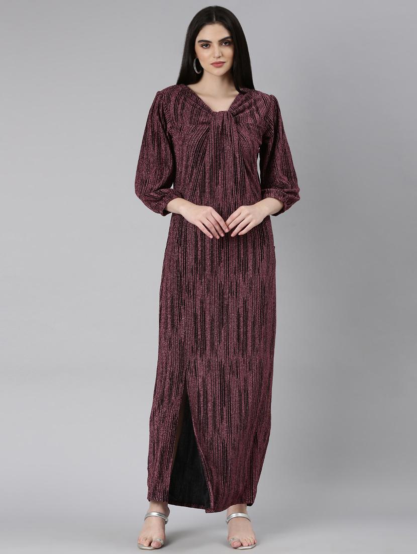 black solid with work gown dress - 20383502 -  Zoom Image - 0