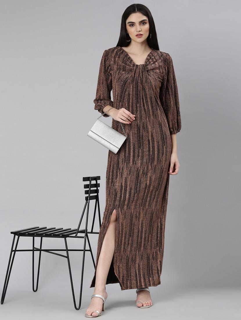 women brown nylon gown dress - 20383503 - Standard Image - 4